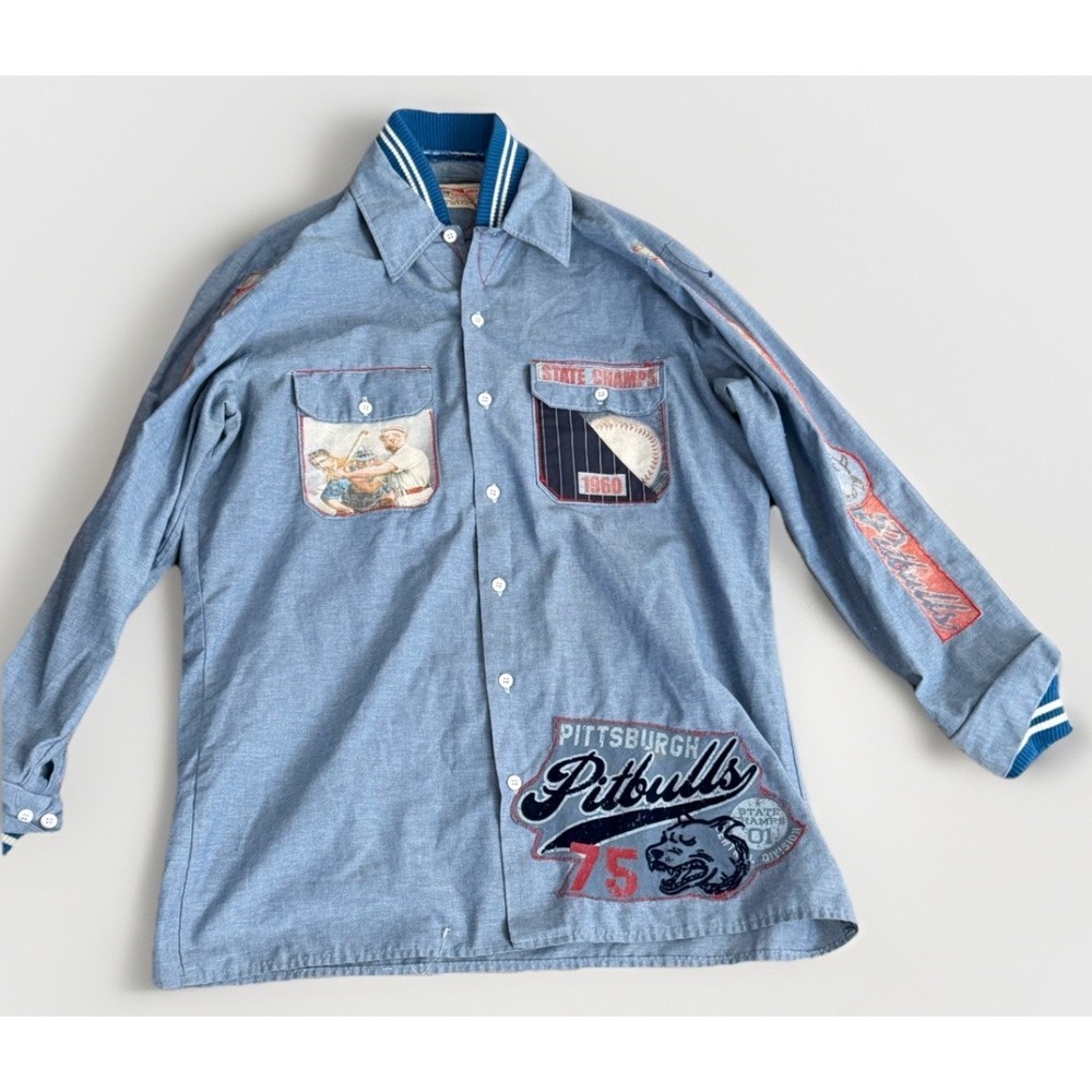 Reworked Vintage‎ Dickies Baseball Shirt Pittsburgh Pitbulls 1960 Patch L